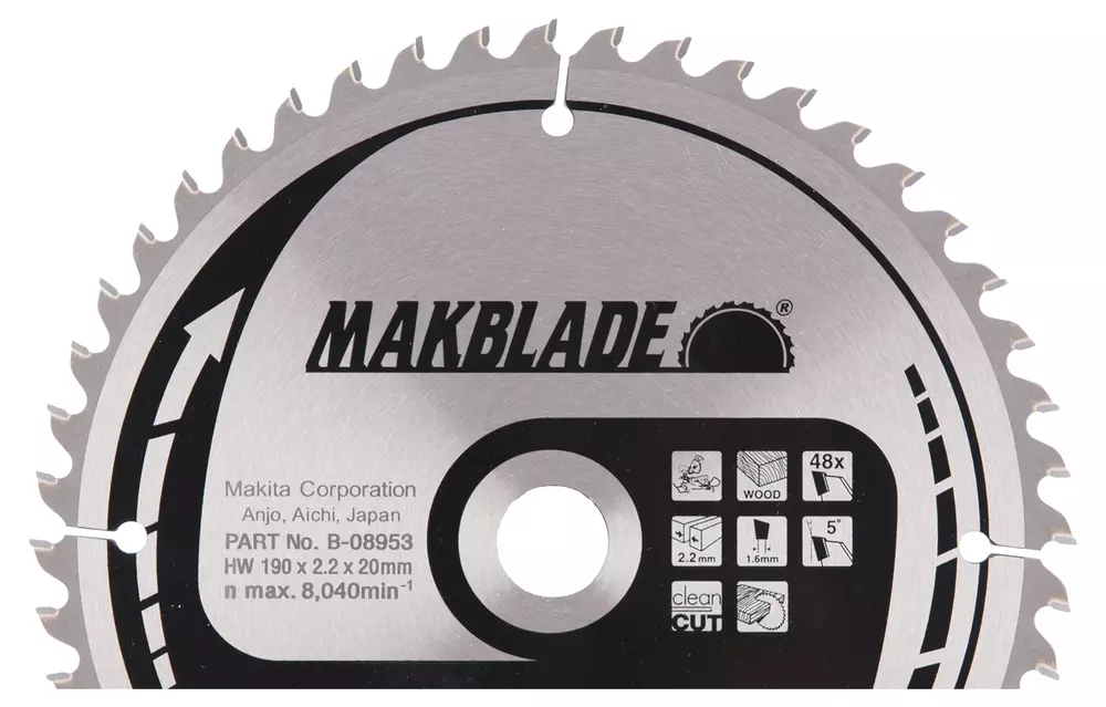 B-08953 Disco sierra circular , Makblade T.C.T, 190 x 20 mm, 48 D