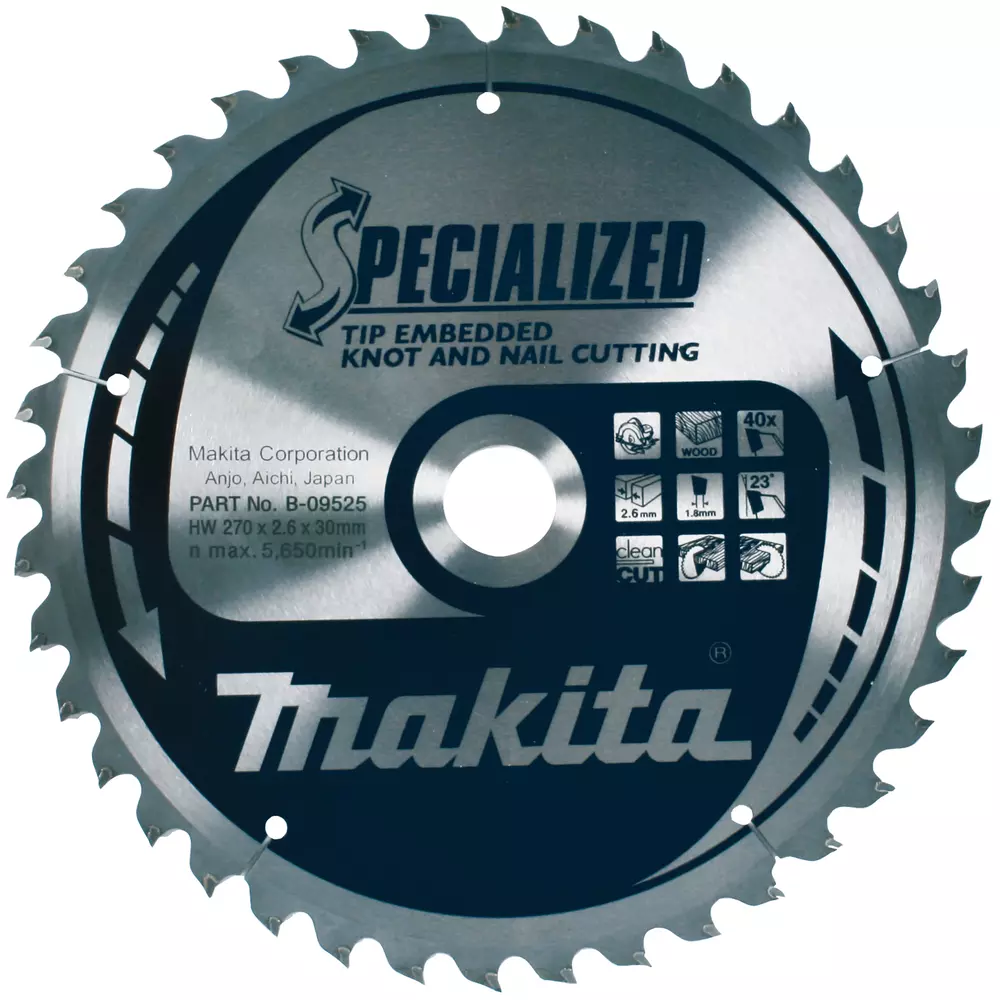 Disco sierra circular , Specialized T.C.T, 270 x 30 mm, 40 D MAKITA B-09525