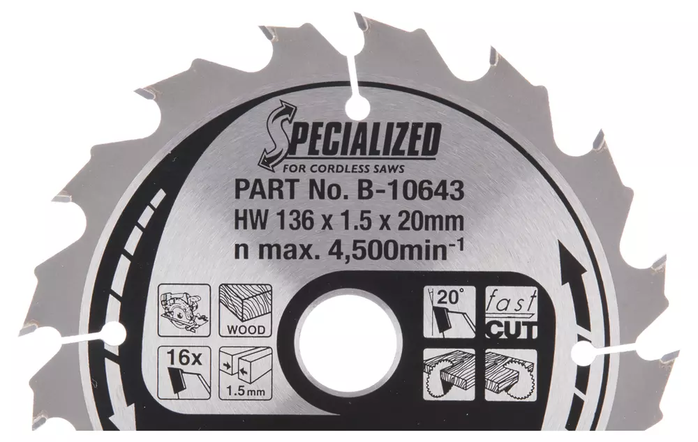 B-10643 Disco sierra circular , Specialized T.C.T, 136 x 20 mm, 16 D