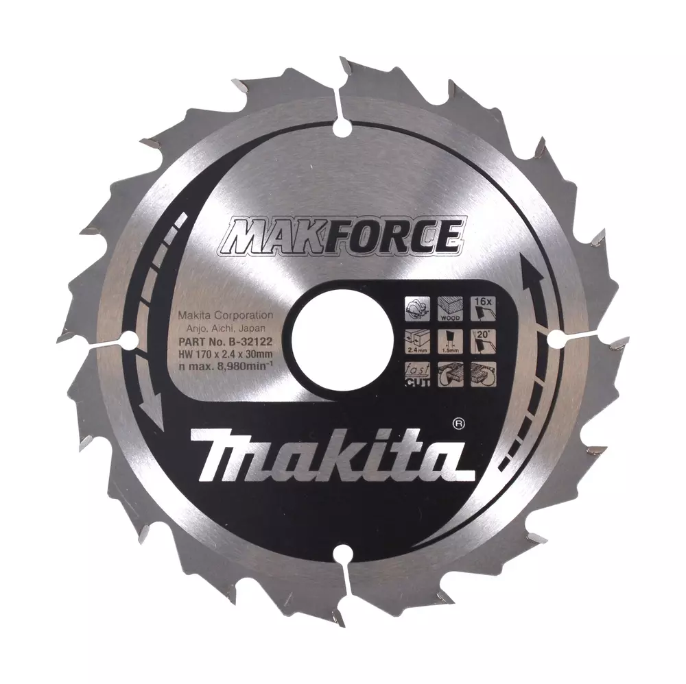 Disco sierra circular , Makparace T.C.T, 170 x 30 mm, 16 D MAKITA B-32122