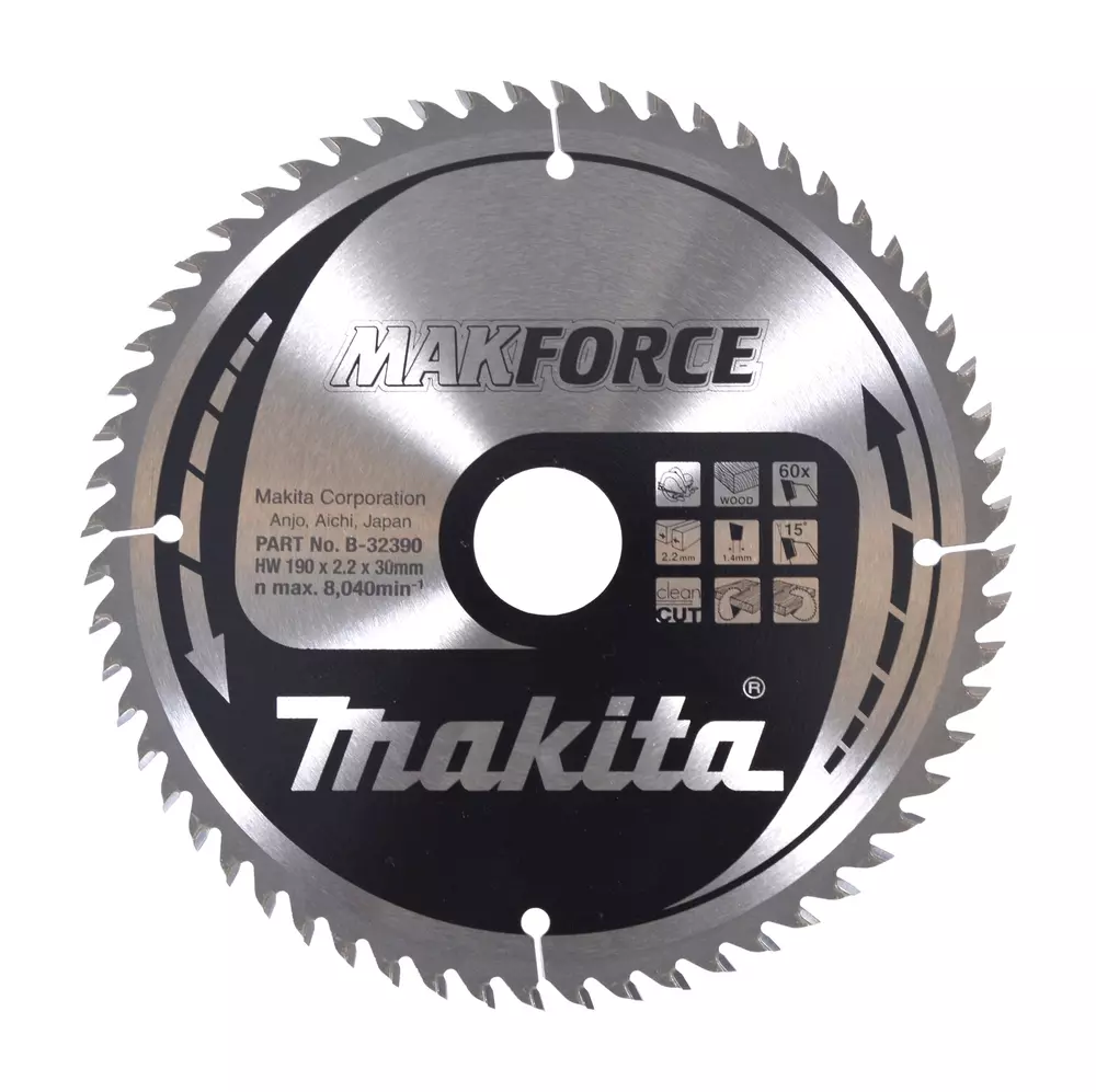 Disco sierra circular , Makparace T.C.T, 190 x 30 mm, 60 D MAKITA B-32390