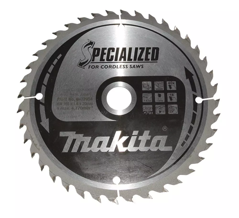 Disco sierra circular , Specialized T.C.T, 165 x 20 mm, 40 D MAKITA B-32954