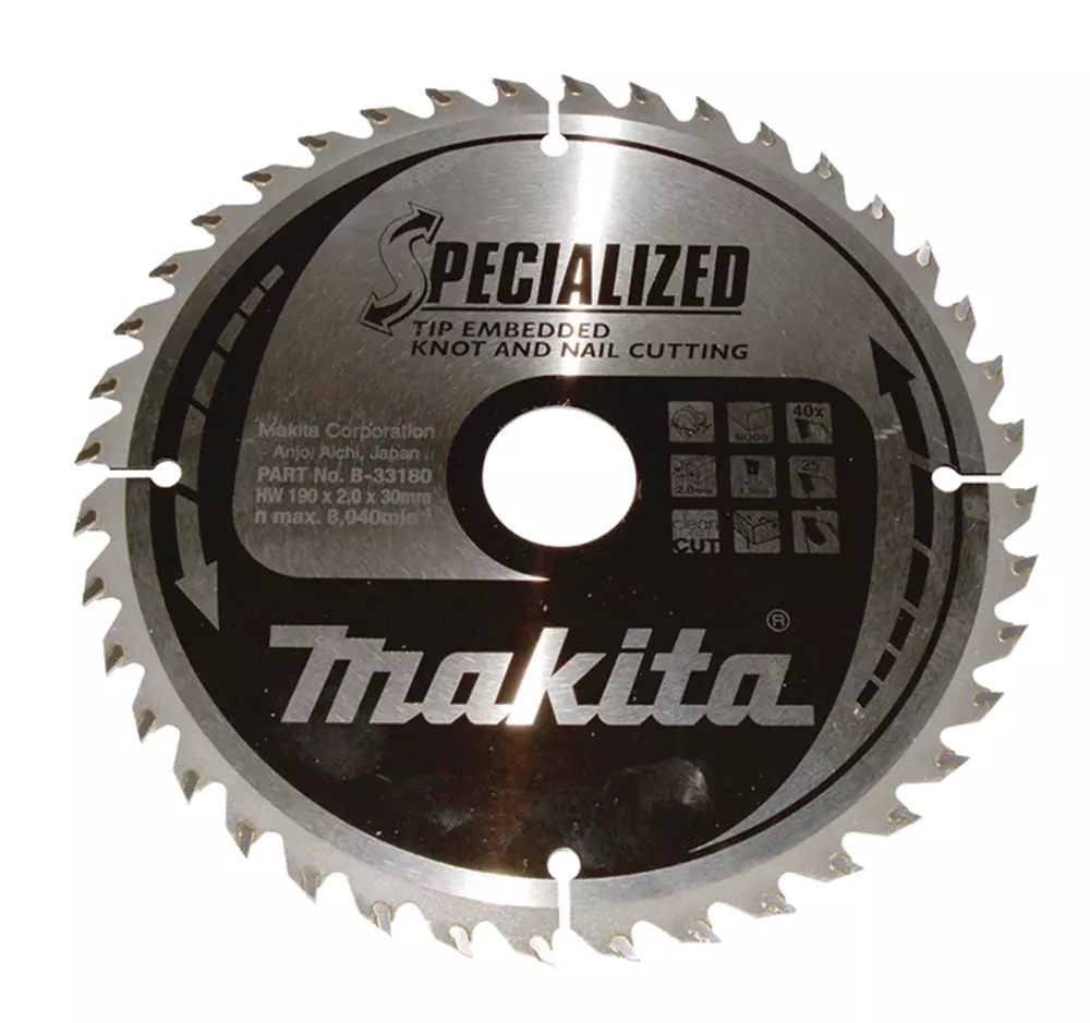 Disco sierra circular , Specialized T.C.T, 190 x 30 mm, 40 D MAKITA B-33180