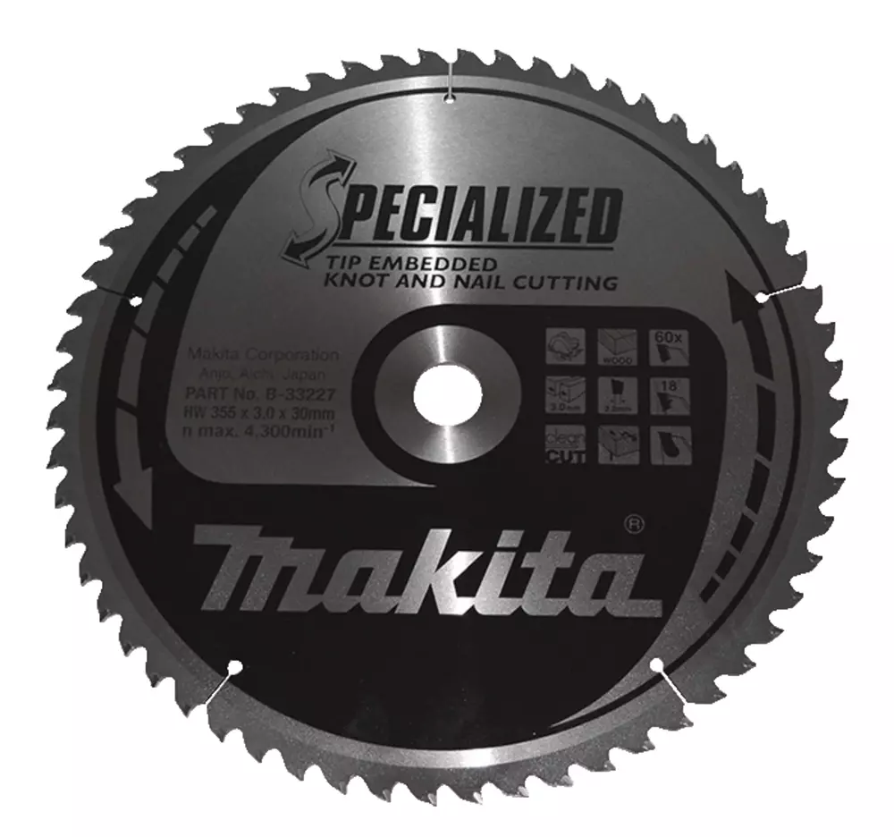 Disco sierra circular , Specialized T.C.T, 355 x 30 mm, 60 D MAKITA B-33227