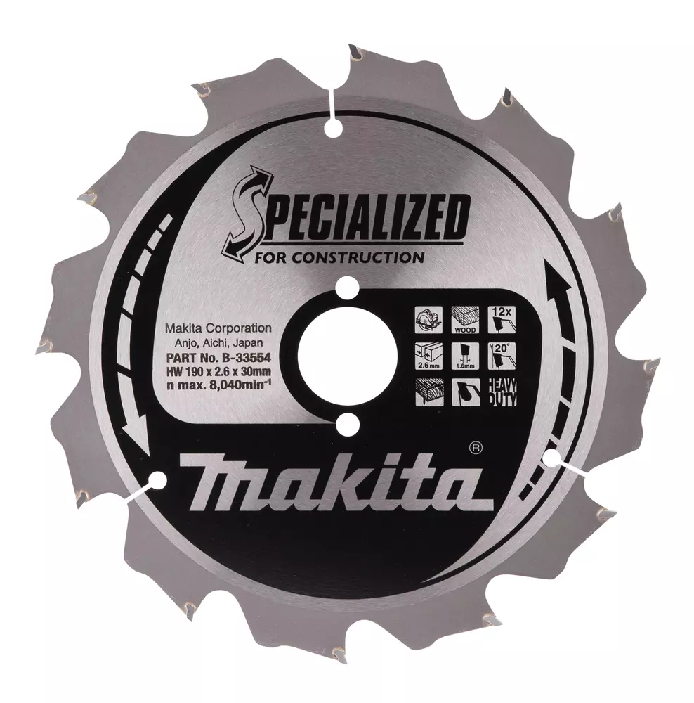 Disco sierra circular , Specialized T.C.T, 190 x 30 mm, 12 D MAKITA B-33554