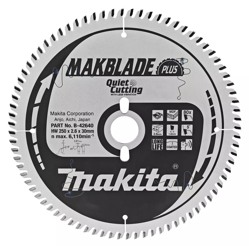 Disco sierra circular , MakBlade+ T.C.T, 250 x 30 mm, 80 D MAKITA B-42640