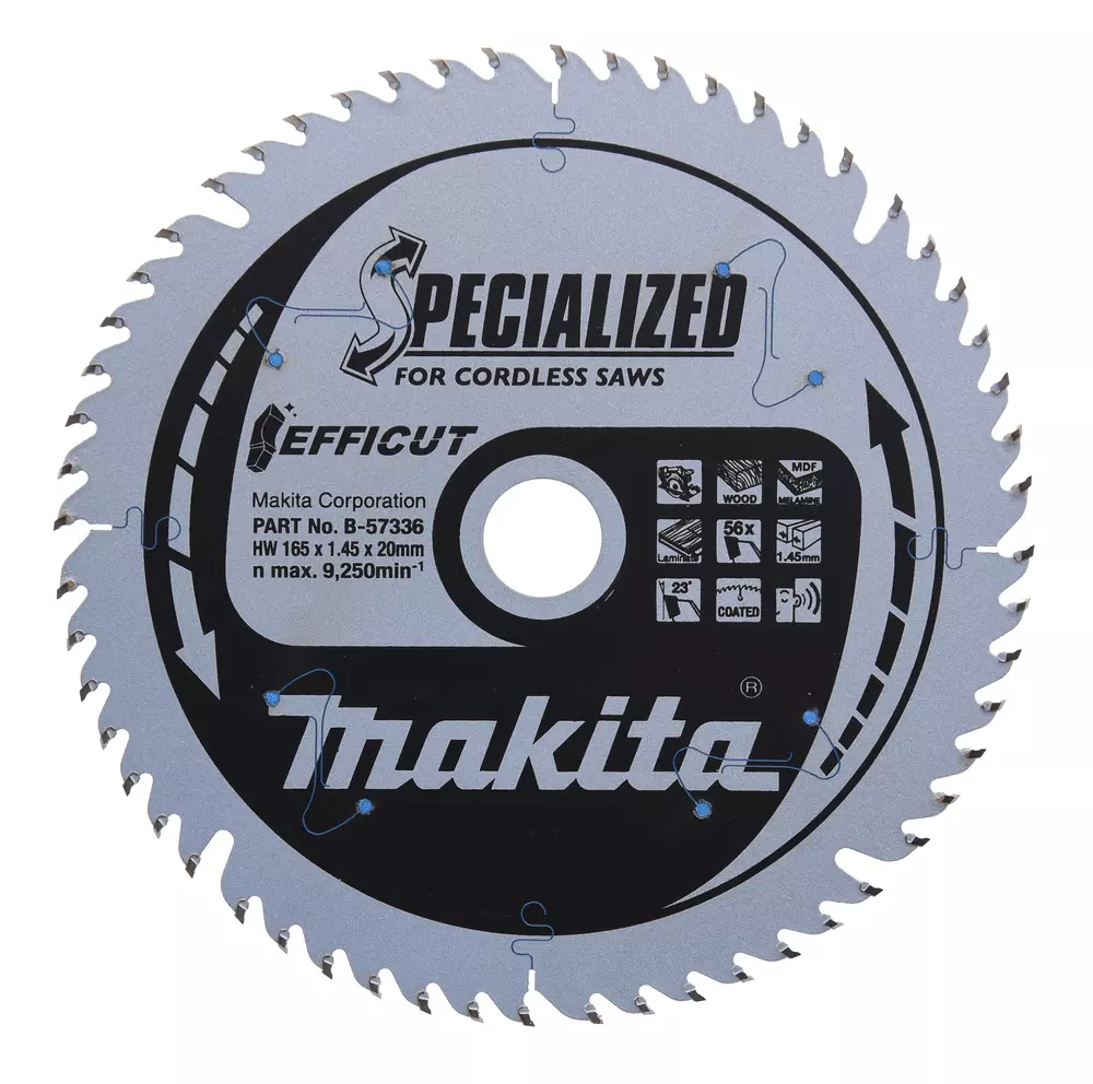 Disco sierra circular , Efficut T.C.T, 165 x 20 mm, 56 D MAKITA B-57336