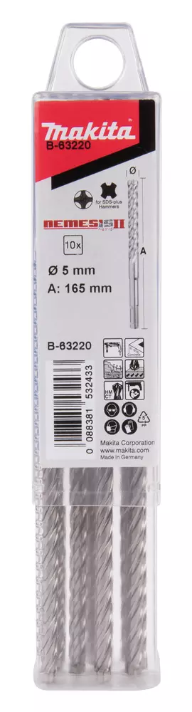 Brocas SDS-PLUS N&eacute;mesis II 6x165 mm, 10 pcs MAKITA B-63220