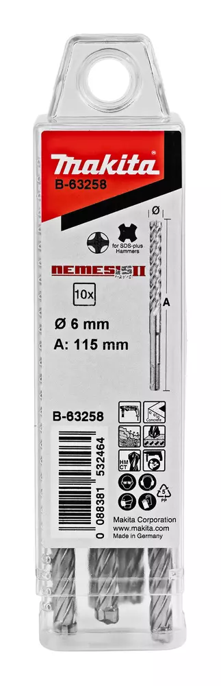 Brocas para SDS-PLUS N&eacute;mesis II 6x115 mm, 10 pcs MAKITA B-63258
