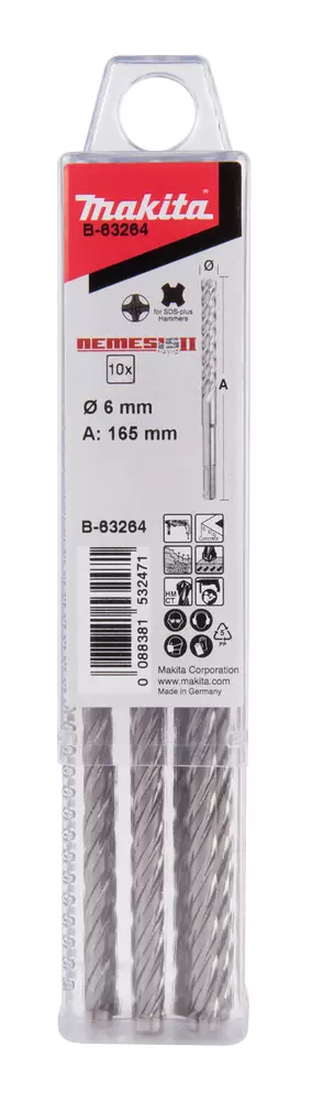 Brocas para SDS-PLUS N&eacute;mesis II 6x165 mm, 10 pcs MAKITA B-63264