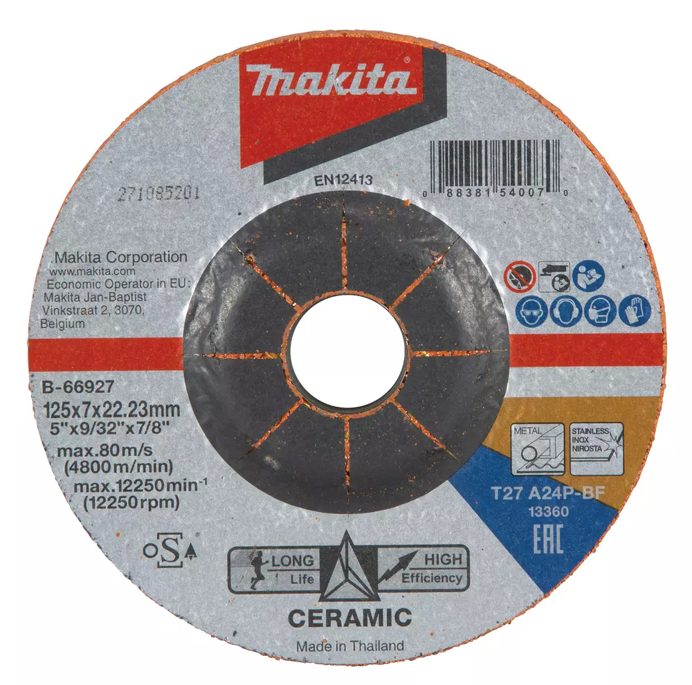 Disco desbarbar grano cer&aacute;mico 125, A24P MAKITA B-66927