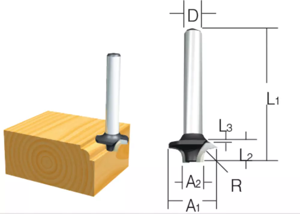 Fresa redondeadora, 16 x 9 x 6 mm MAKITA D-09357
