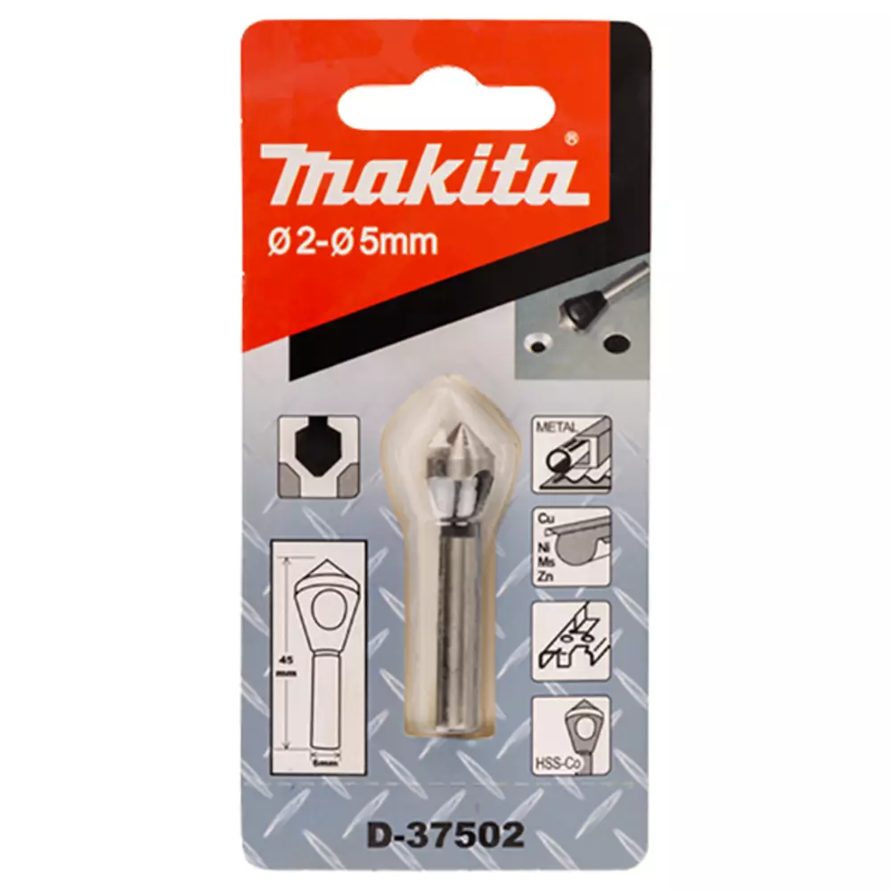 Avellanador de acero 2 - 5 x 45 mm, 90&deg; MAKITA D-37502