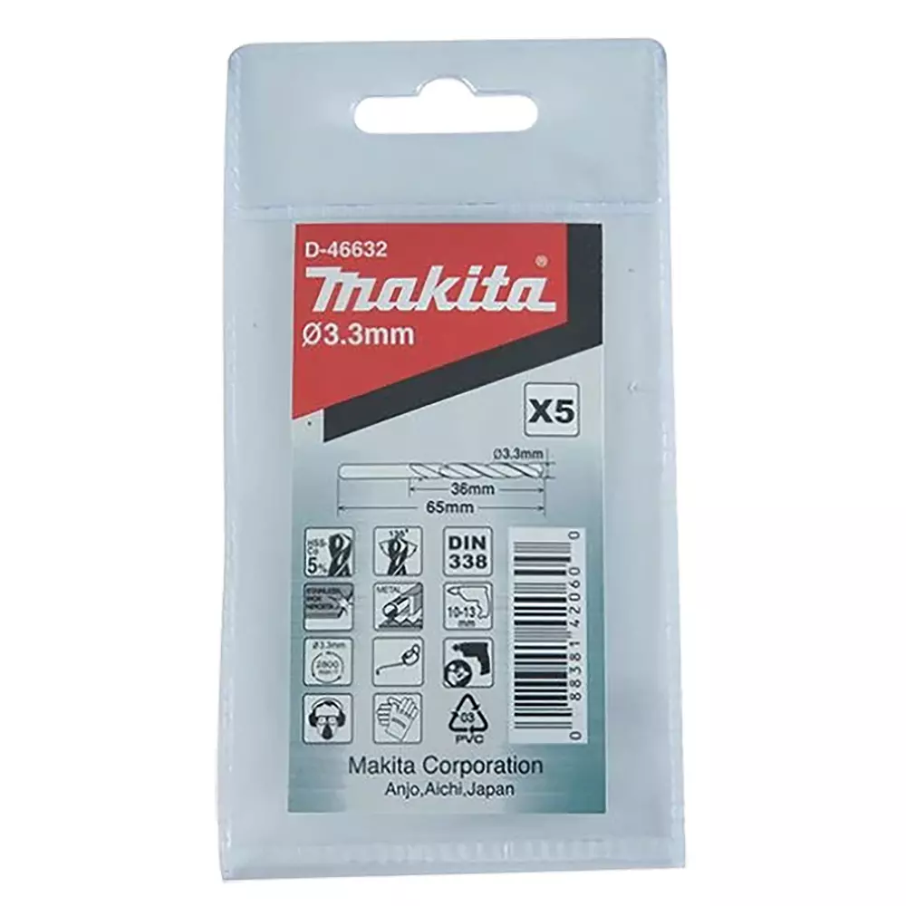 Broca metal, HSS-Co, 3,3 x 36 / 65 mm, 5pcs MAKITA D-46632