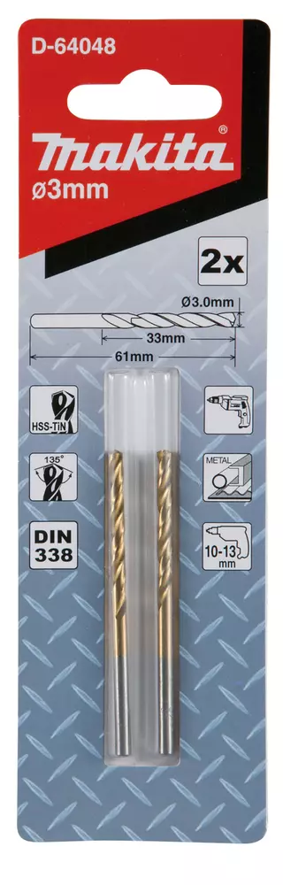 Broca de metal HSS-TiN Economy, 3,0 x 33 / 61 mm, 2 pcs MAKITA D-64048