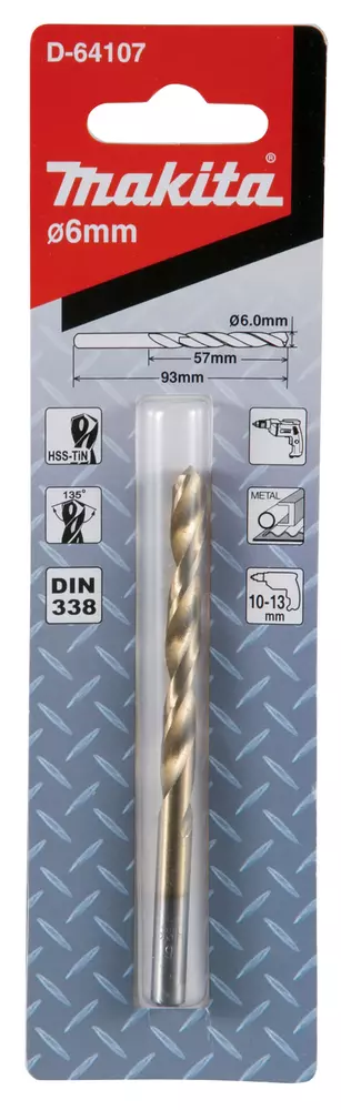 Broca de metal HSS-TiN Economy, 6,0 x 57 / 93 mm MAKITA D-64107