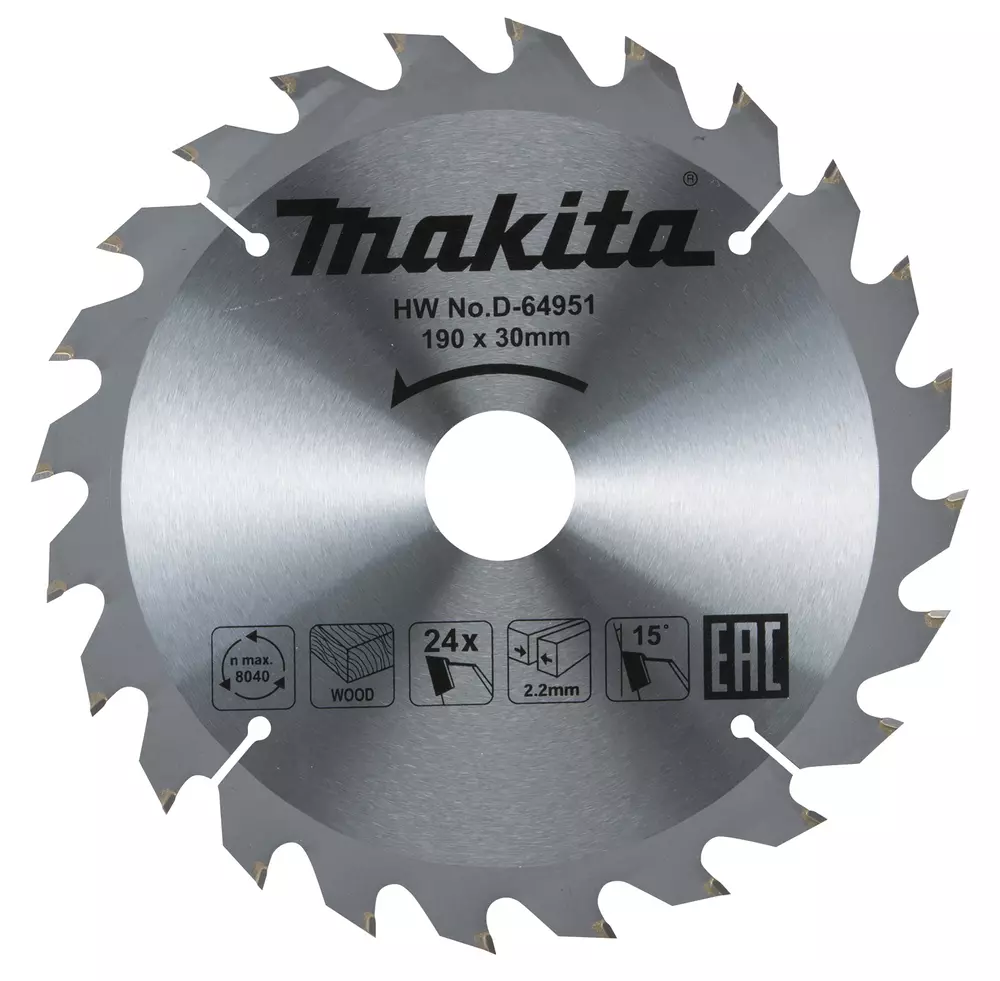 Disco sierra circular , Standard T.C.T. 190 x 30 mm, 24 D MAKITA D-64951