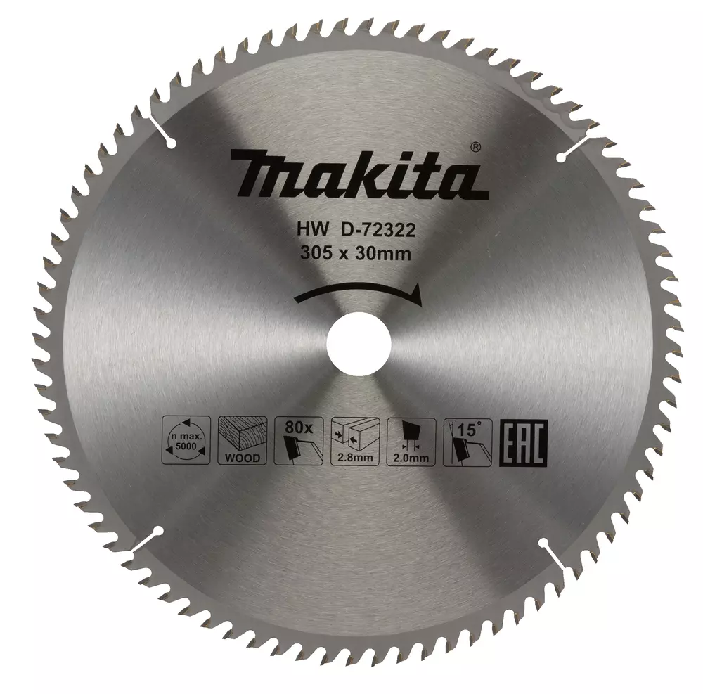 Disco sierra circular , Standard T.C.T, 305 x 30 mm, 80 D MAKITA D-72322
