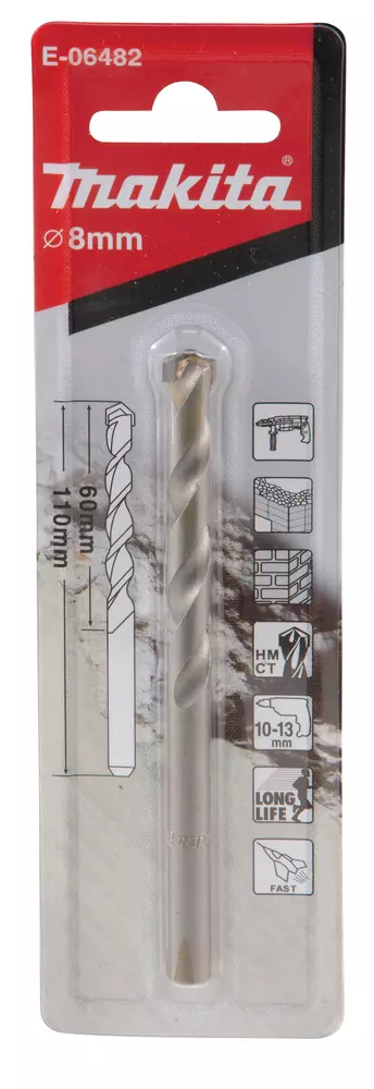 Broca T.C.T con inserci&oacute;n recta 8 x 110 mm MAKITA E-06482