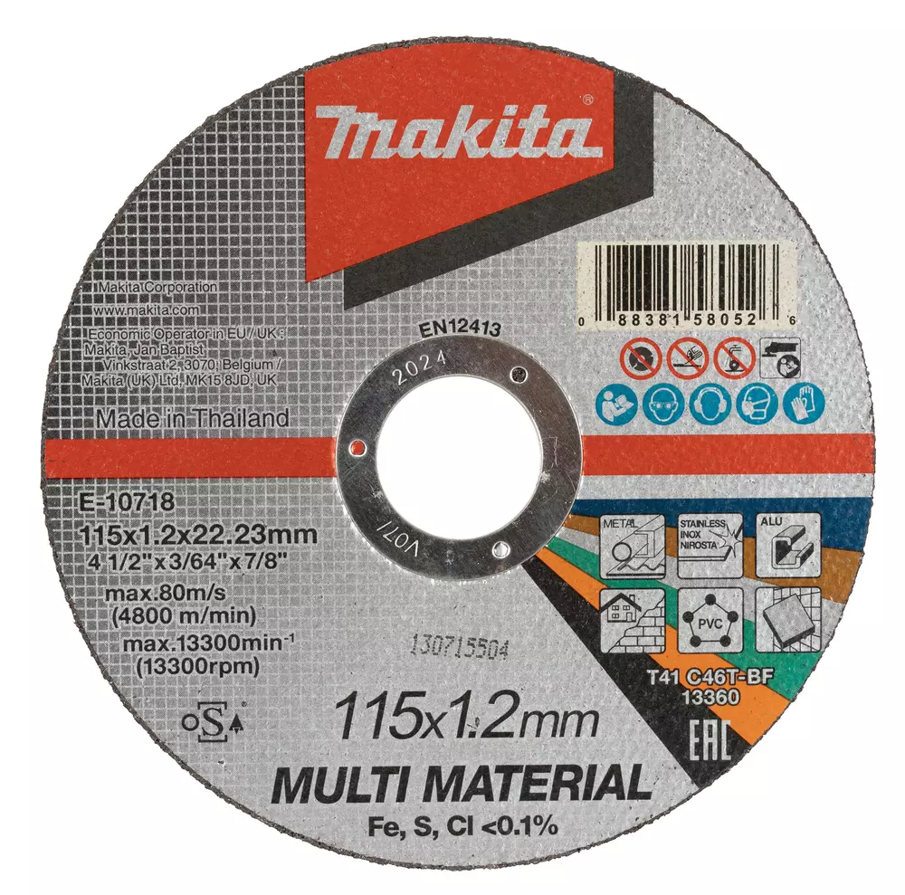 Disco de corte fino 115 x 1,2 x 22,23 mm, C46T, Multimaterial MAKITA E-10718