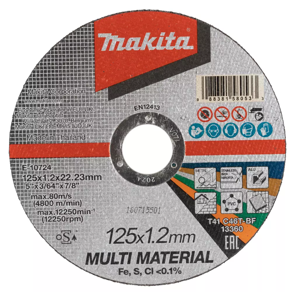 Disco de corte fino 125 x 1,2 x 22,23 mm, C46T, Multimaterial MAKITA E-10724