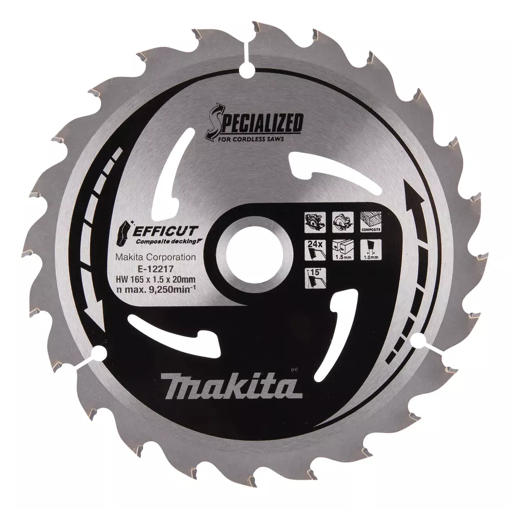 Disco sierra circular , Efficut T.C.T, 165 x 20 mm, 24 D MAKITA E-12217