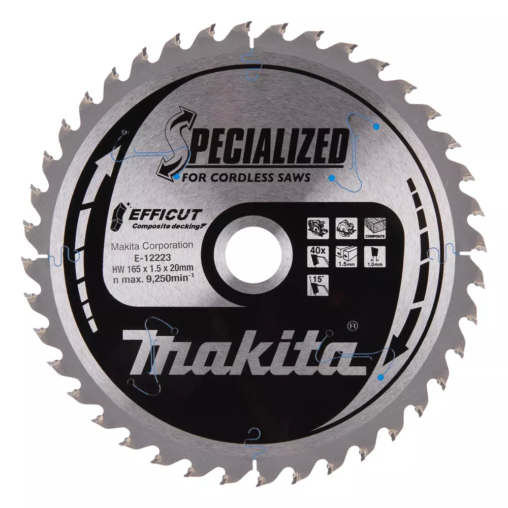 Disco sierra circular , Efficut T.C.T, 165 x 20 mm, 40 D MAKITA E-12223