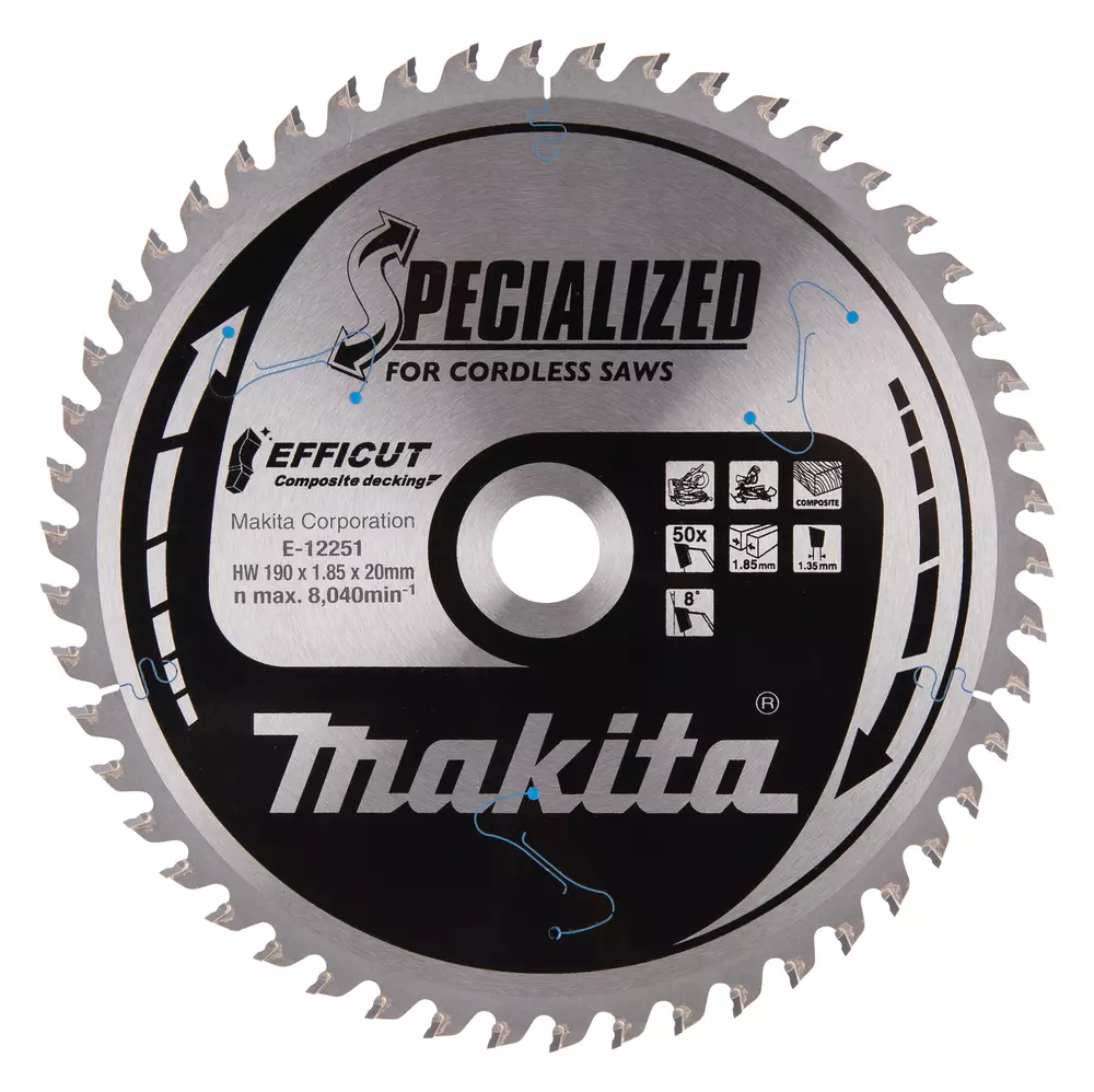 Disco sierra circular , Efficut T.C.T, 190 x 20 mm, 50 D MAKITA E-12251