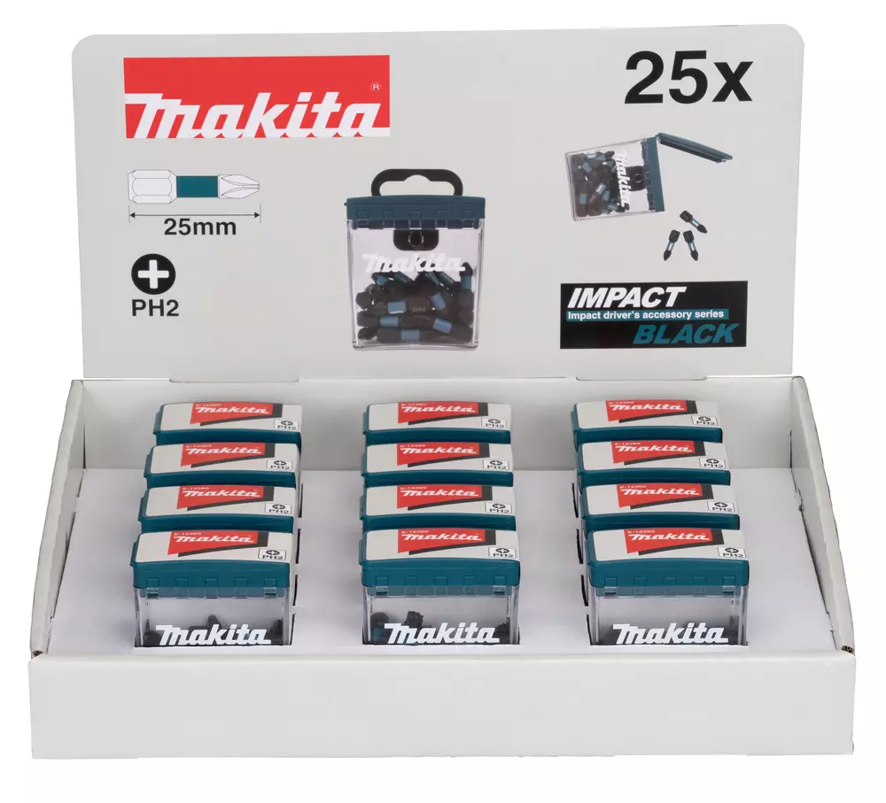 Punta Impact Black, PH2, 25 mm, 25 pcs x 12 Sets MAKITA E-12360-12