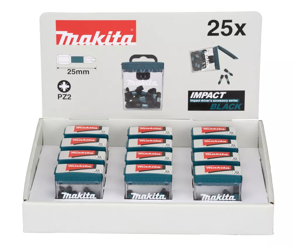 Punta Impact Black, PZ2, 25 mm, 25 pcs x 12 Sets MAKITA E-12376-12