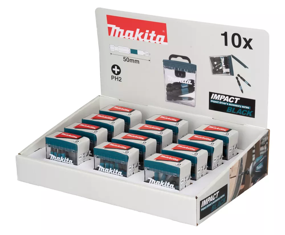 Punta Impact Black, PH2, 50 mm, 10 pc x 12 Sets MAKITA E-12407-12
