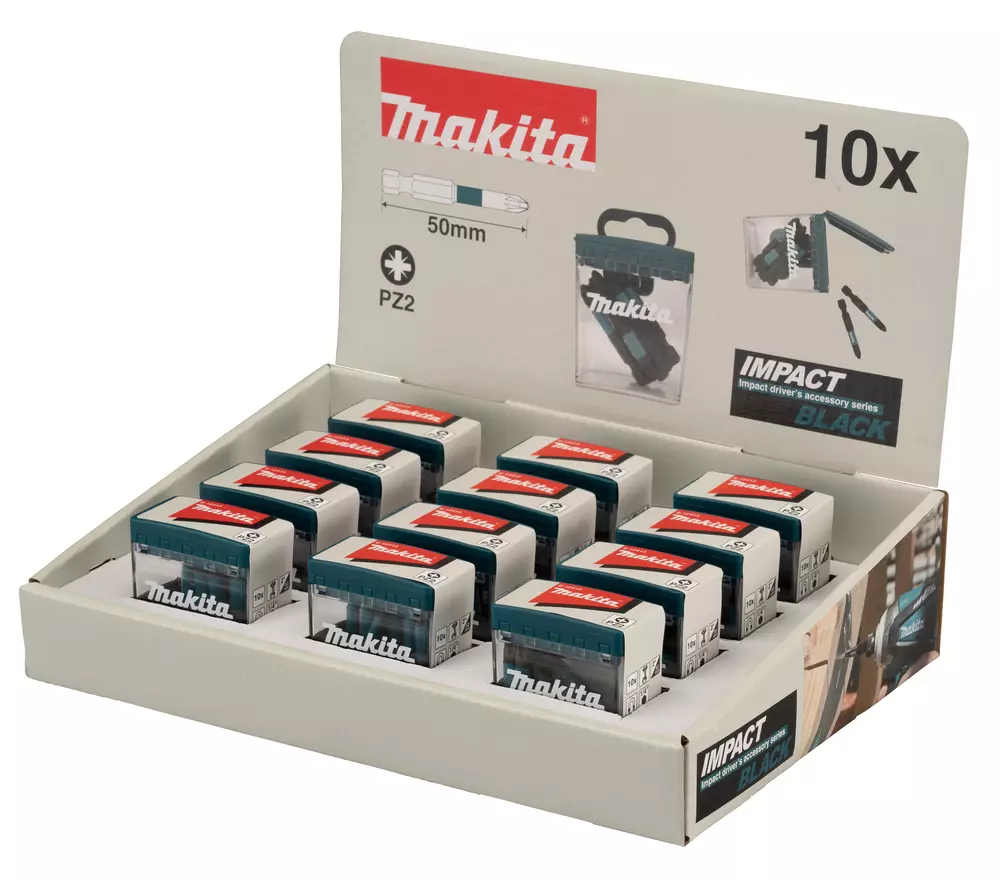 Punta Impact Black, PZ2, 50 mm, 10 pcs x 12 Sets MAKITA E-12413-12