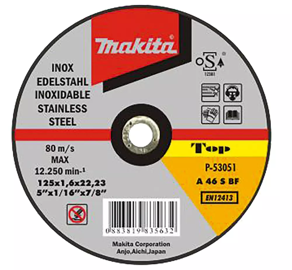 Disco de corte 125 x 1,6 x 22,23 mm, INOX, A46S, 10 pcs MAKITA P-53051